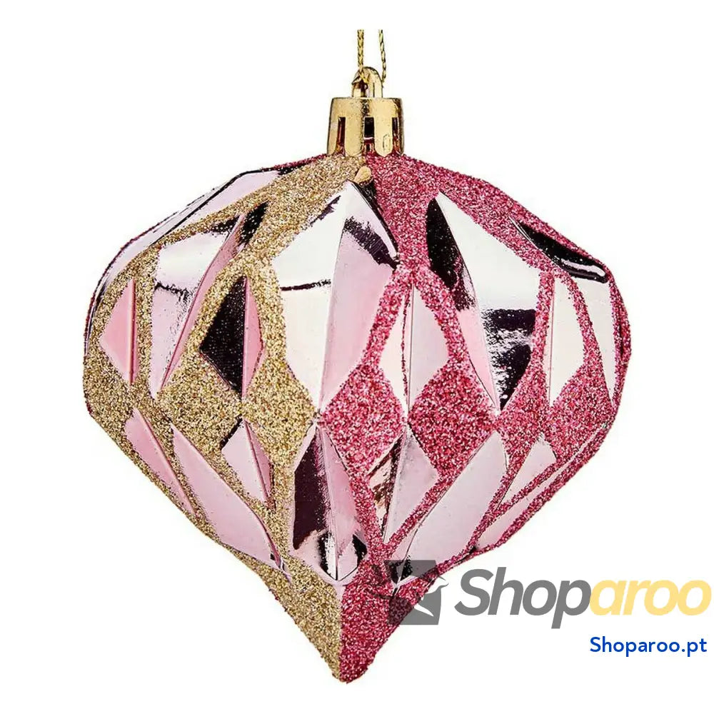 Bolas de Natal Diamante Ø 8 cm 6 Unidades Cor Rosa Dourado Plástico