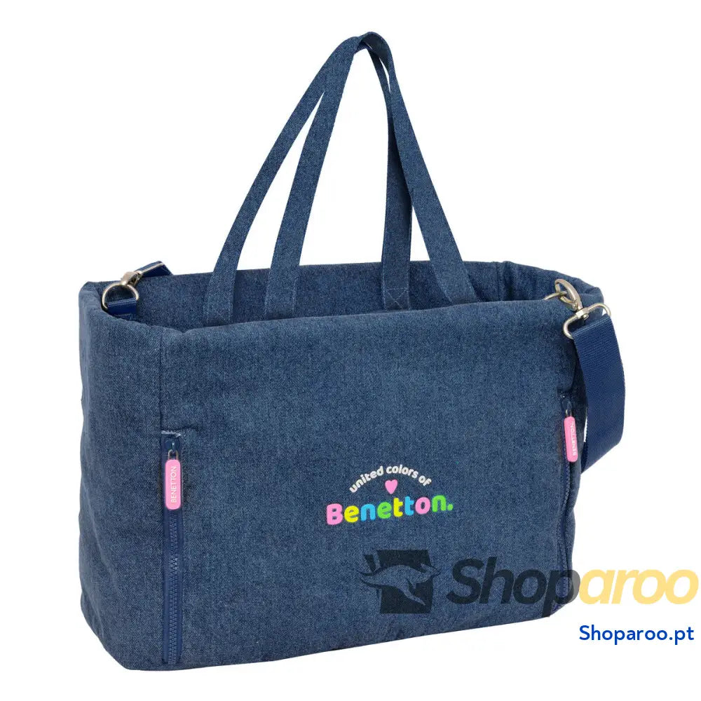 Bolsa Benetton Denim Azul 40 x 31 17 cm