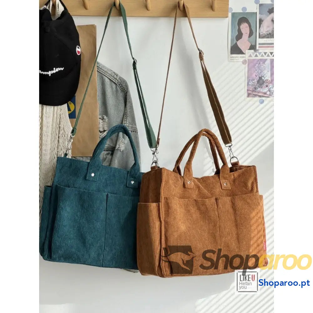 Bolsa de ombro senhora em bombazine grosso com vários bolsos para o outono e inverno bolsa simples estudantes lazer
