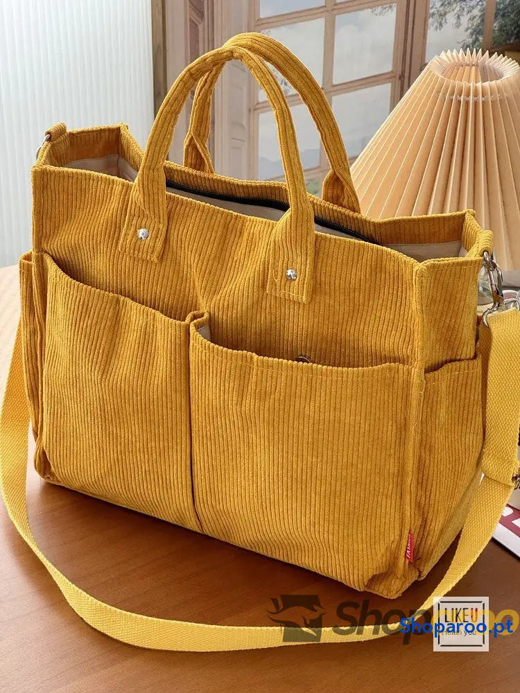 Bolsa de ombro senhora em bombazine grosso com vários bolsos para o outono e inverno bolsa simples estudantes lazer