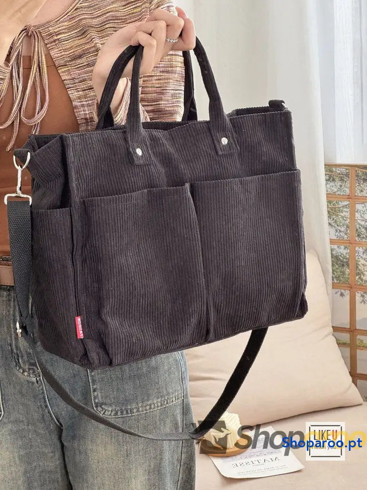 Bolsa de ombro senhora em bombazine grosso com vários bolsos para o outono e inverno bolsa simples estudantes lazer