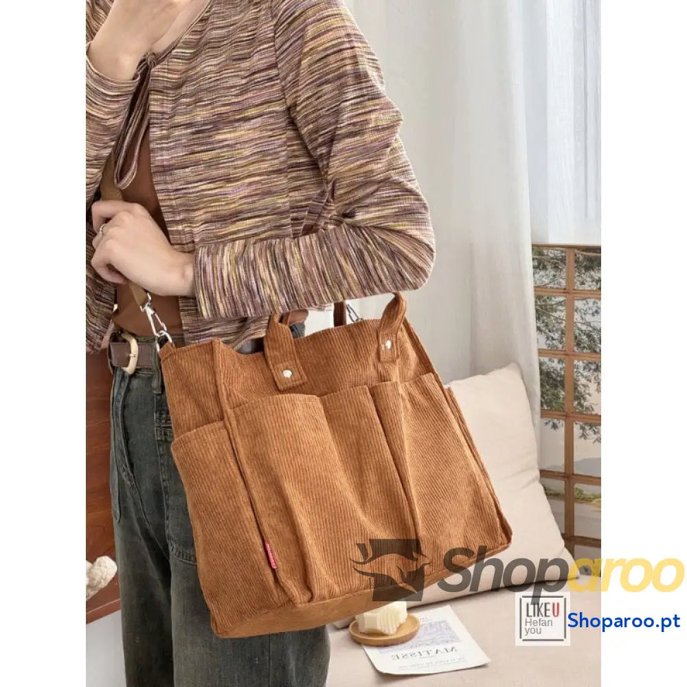 Bolsa de ombro senhora em bombazine grosso com vários bolsos para o outono e inverno bolsa simples estudantes lazer