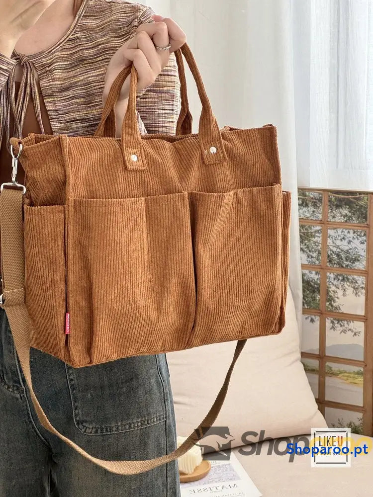 Bolsa de ombro senhora em bombazine grosso com vários bolsos para o outono e inverno bolsa simples estudantes lazer