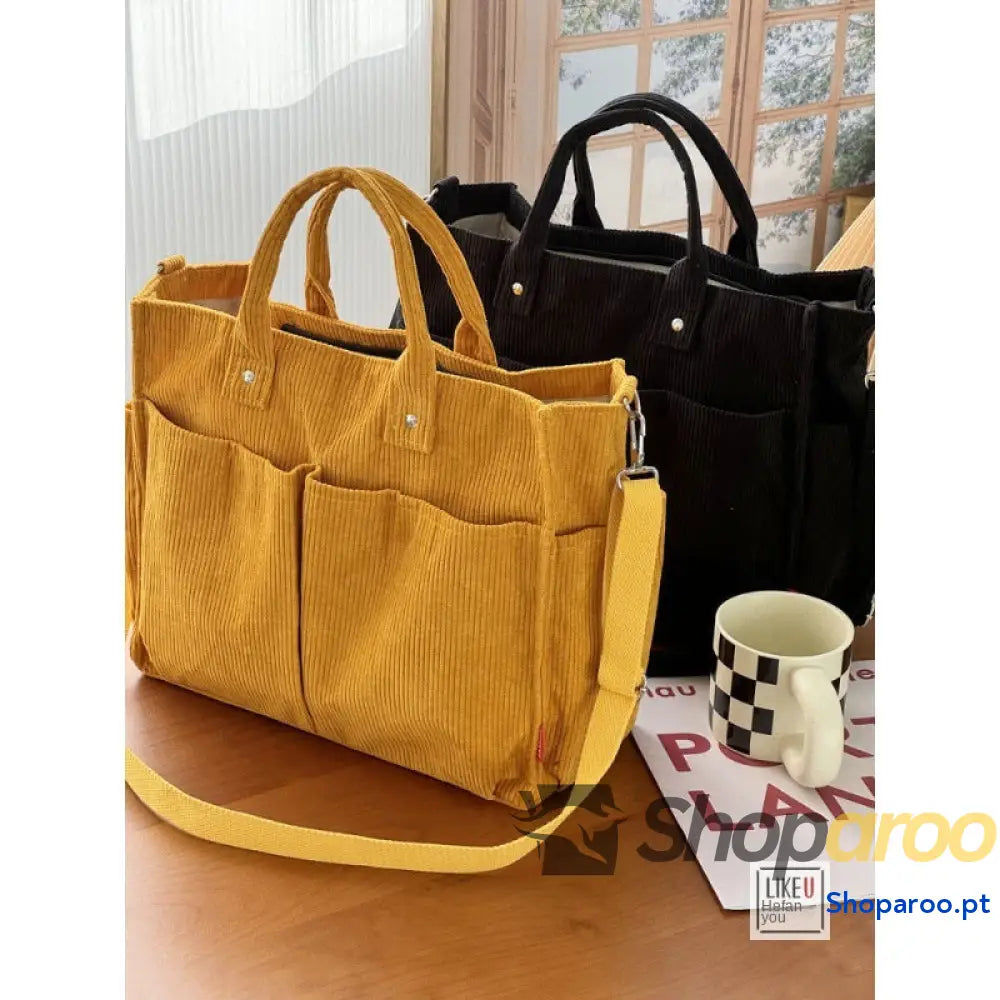 Bolsa de ombro senhora em bombazine grosso com vários bolsos para o outono e inverno bolsa simples estudantes lazer