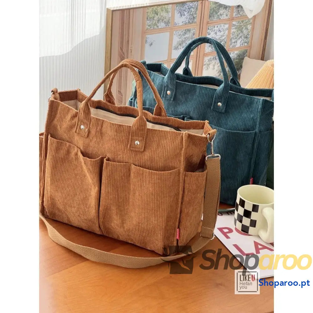 Bolsa de ombro senhora em bombazine grosso com vários bolsos para o outono e inverno bolsa simples estudantes lazer