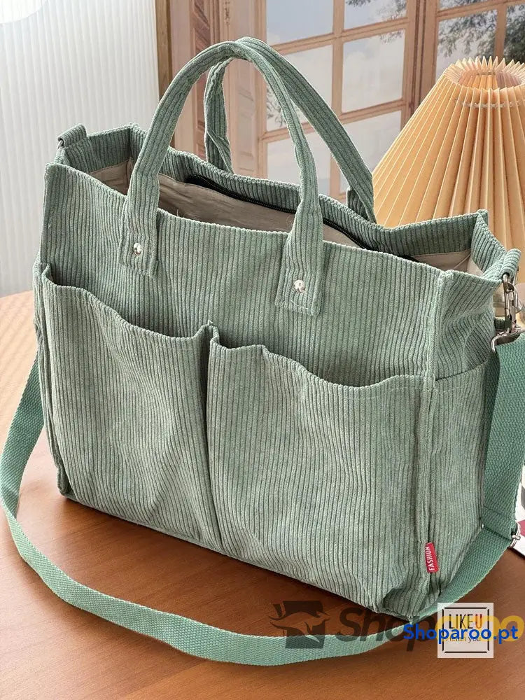 Bolsa de ombro senhora em bombazine grosso com vários bolsos para o outono e inverno bolsa simples estudantes lazer