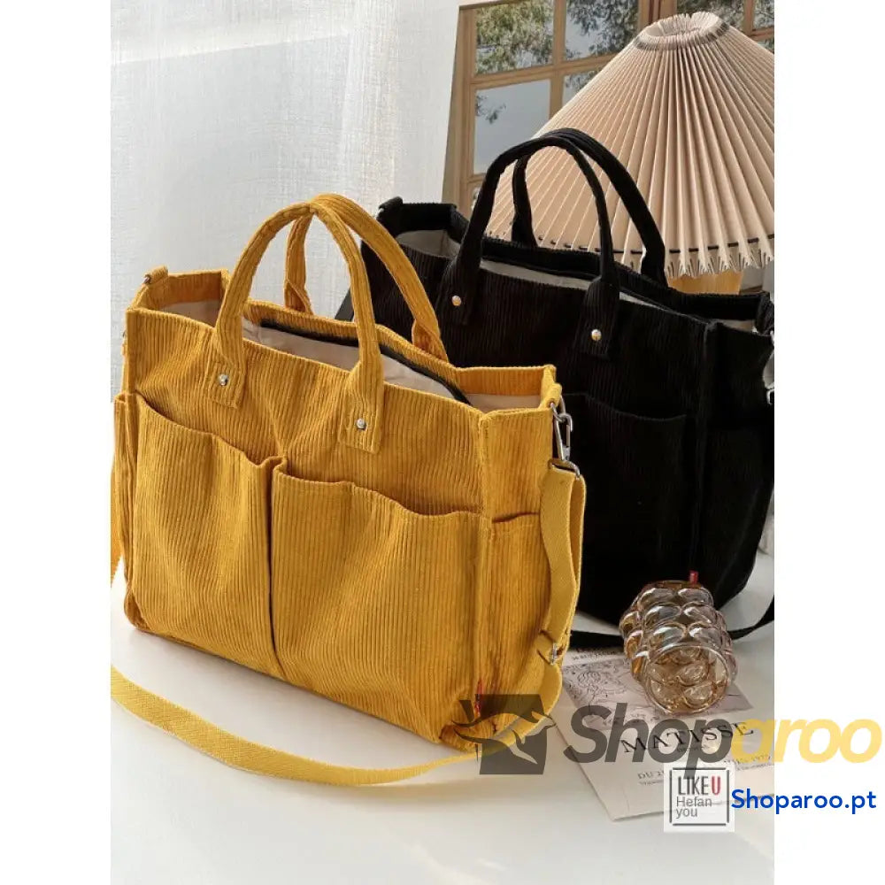 Bolsa de ombro senhora em bombazine grosso com vários bolsos para o outono e inverno bolsa simples estudantes lazer