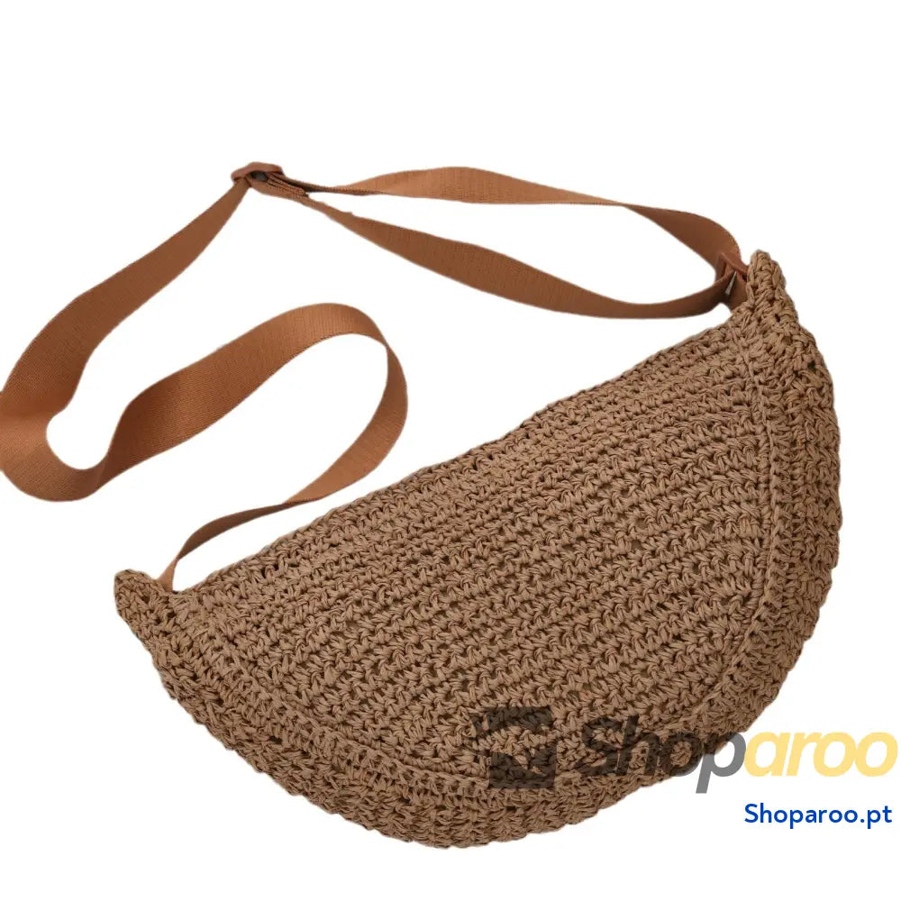 Bolsa a tiracolo feita à mão tipo bolinho respirável semicircular versátil bolsa de vime praia verão para mulher luxuos