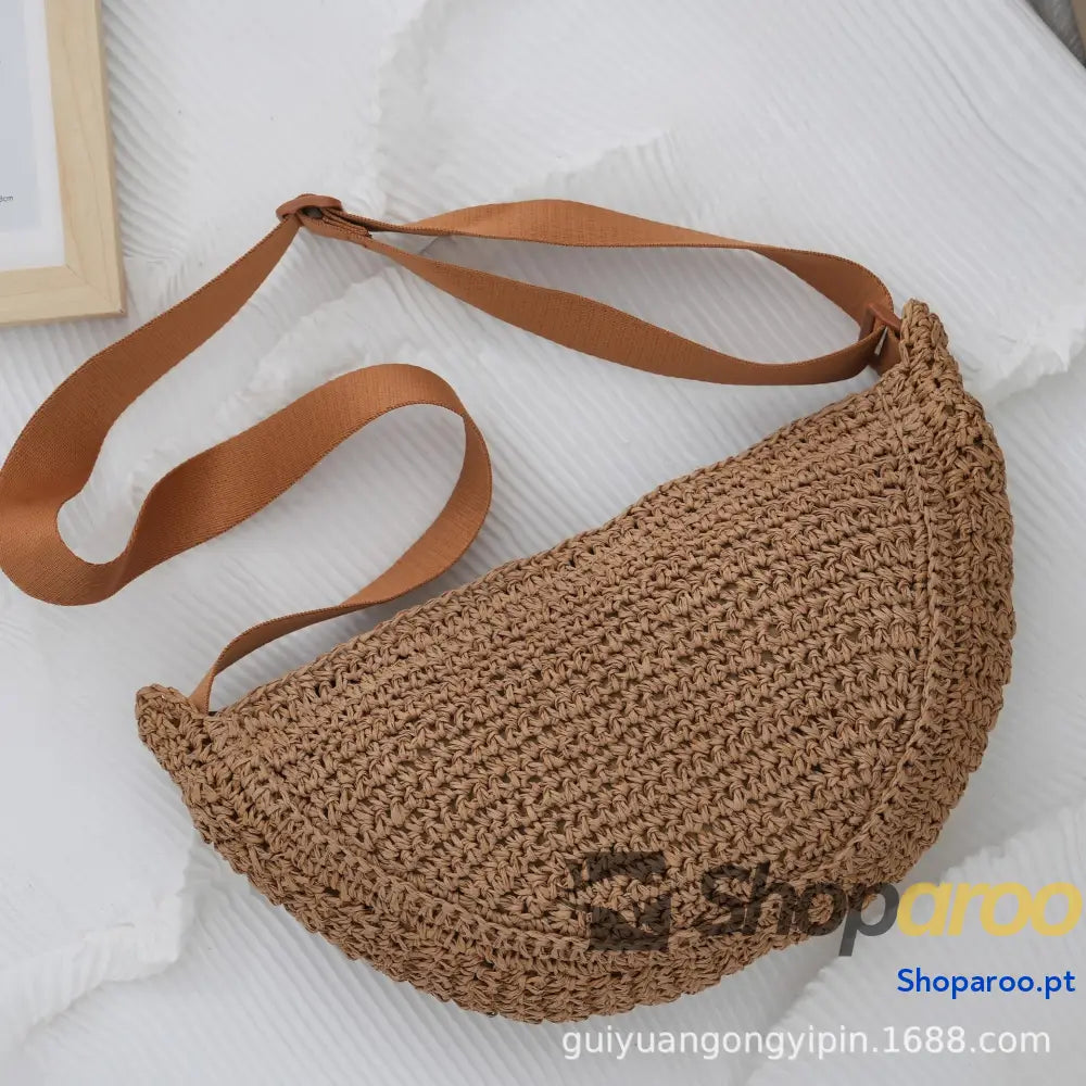 Bolsa a tiracolo feita à mão tipo bolinho respirável semicircular versátil bolsa de vime praia verão para mulher luxuos