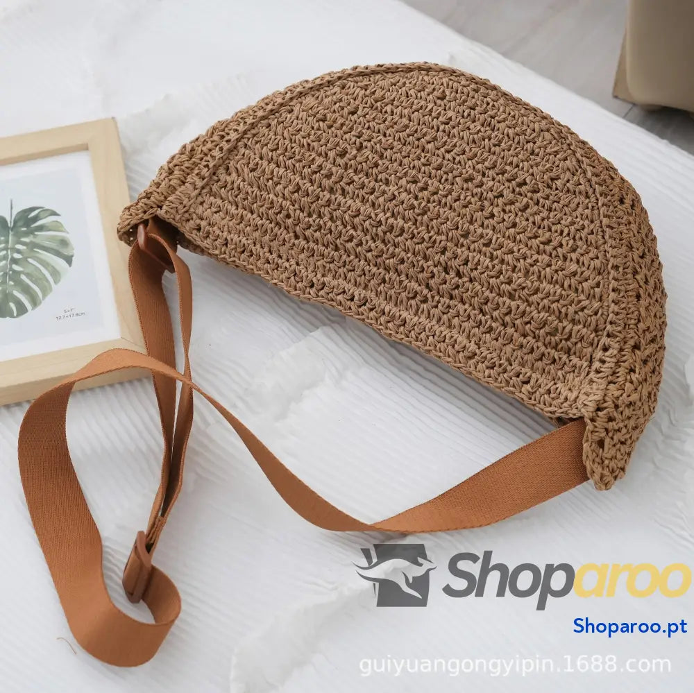 Bolsa a tiracolo feita à mão tipo bolinho respirável semicircular versátil bolsa de vime praia verão para mulher luxuos