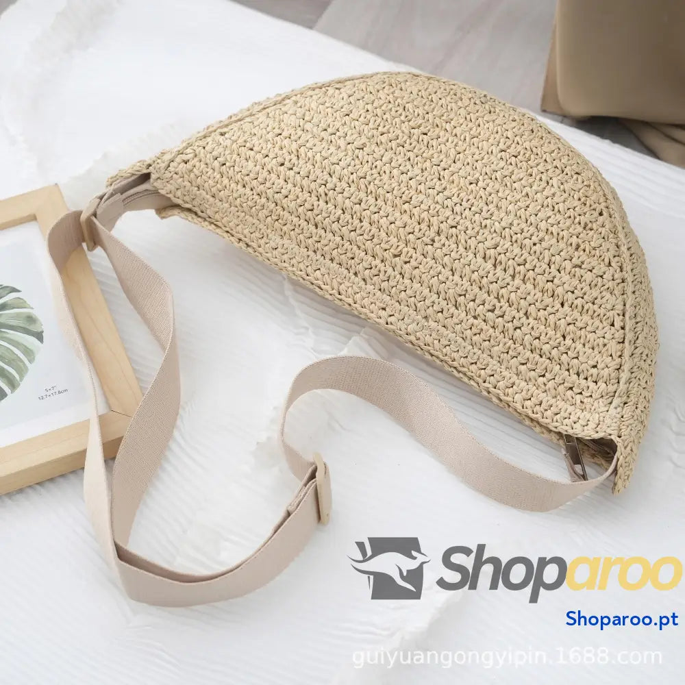 Bolsa a tiracolo feita à mão tipo bolinho respirável semicircular versátil bolsa de vime praia verão para mulher luxuos