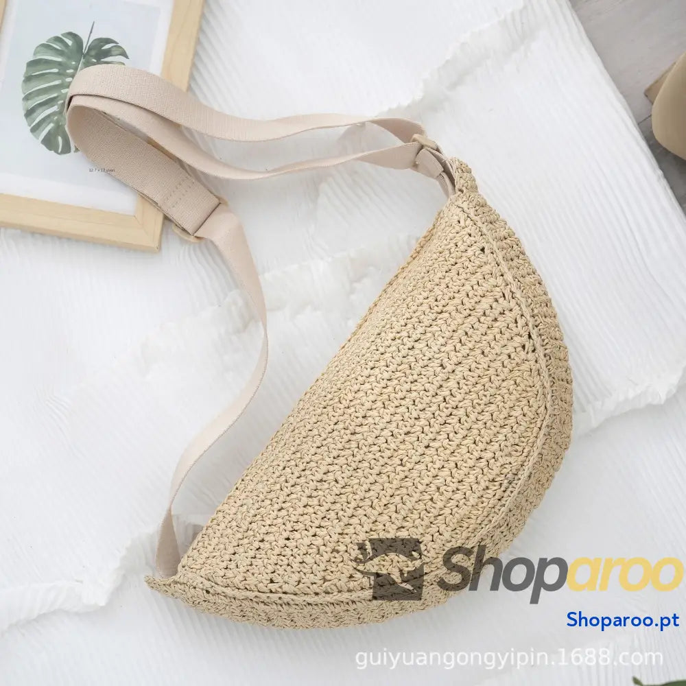 Bolsa a tiracolo feita à mão tipo bolinho respirável semicircular versátil bolsa de vime praia verão para mulher luxuos