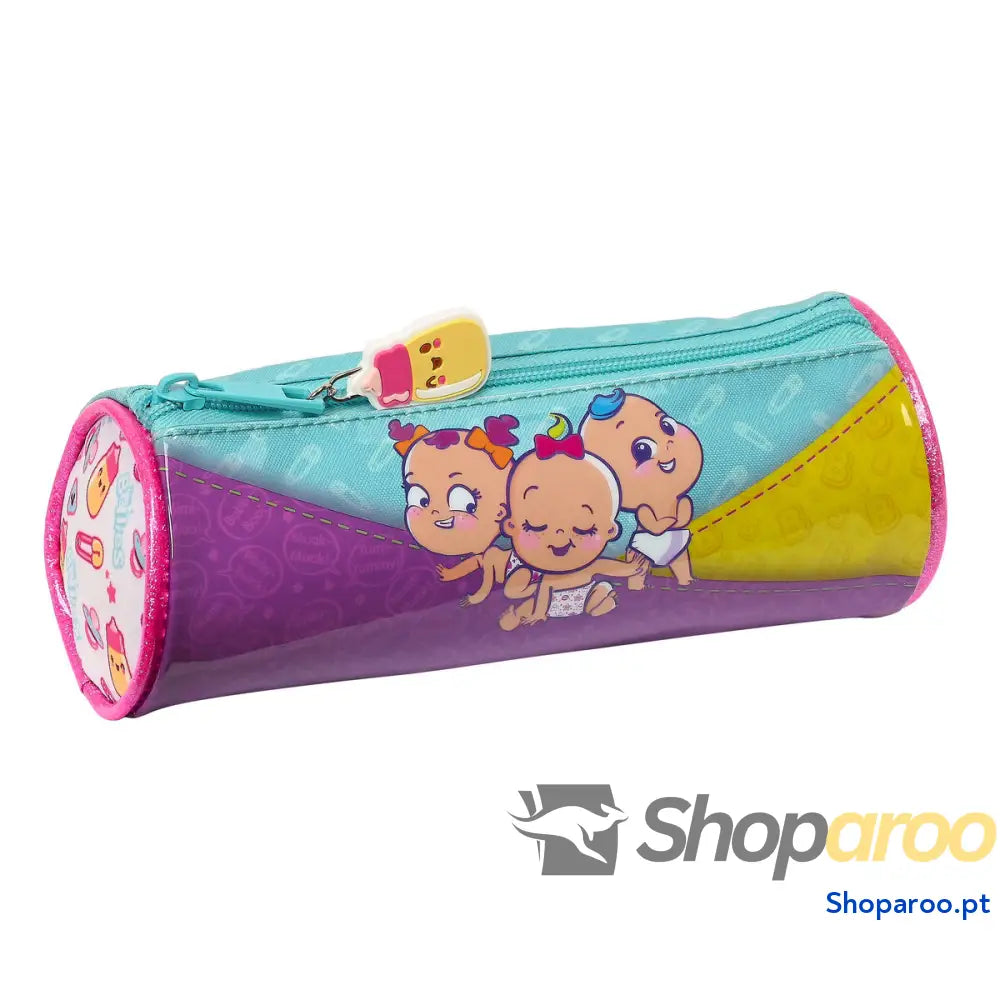 Bolsa Escolar Cilíndrica The Bellies 20 x 7 x 7 cm Roxo Turquesa Branco