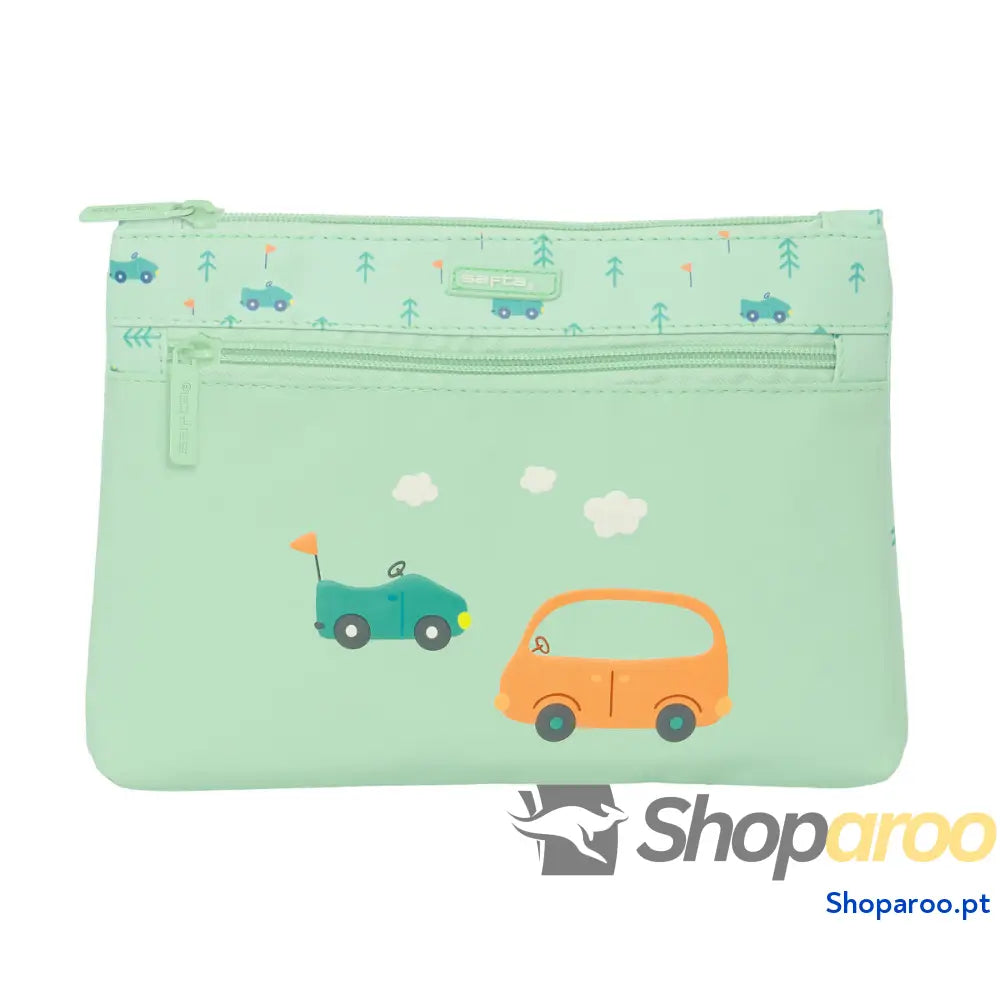 Bolsa Escolar Safta Coches Carros Verde 23 x 16 x 3 cm