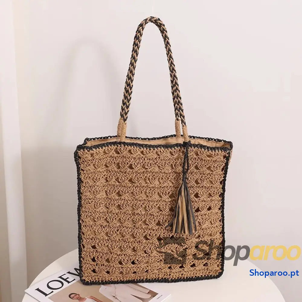 Bolsa pequena de ombro com borla para mulher feita à mão