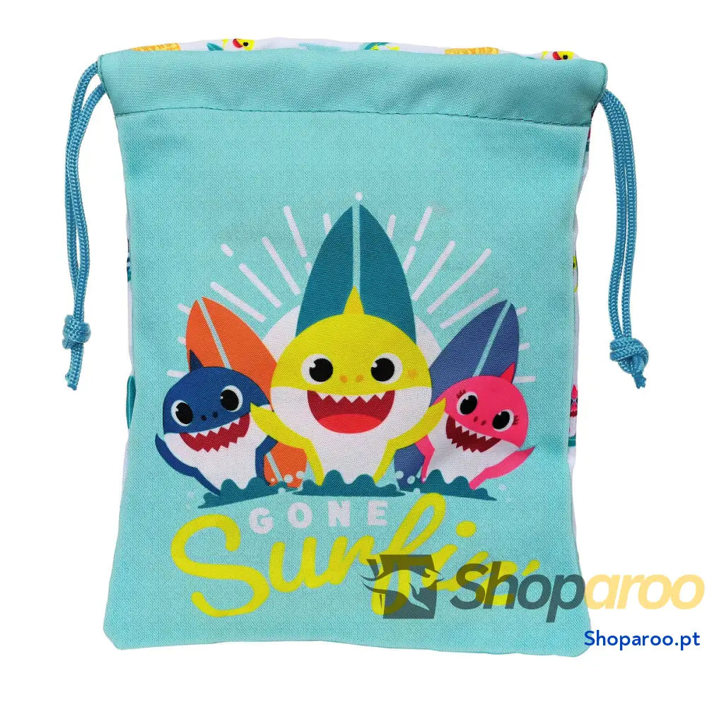 Bolsinha de Merenda Baby Shark Surfing Azul Branco PVC 20 x 25 x 1 cm Saco