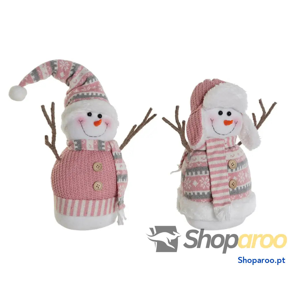 Boneco de neve DKD Home Decor Branco Castanho Cor Rosa 30 x 16 33 cm (2 Unidades)