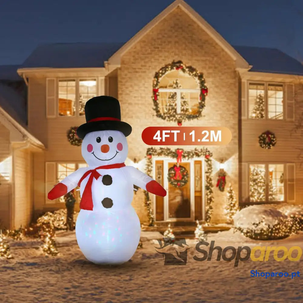 Boneco de neve inflável 120 cm Uten 4 pés com luz LED IP44 Decoração natalina à prova d’água corda fixa pregos Adequado