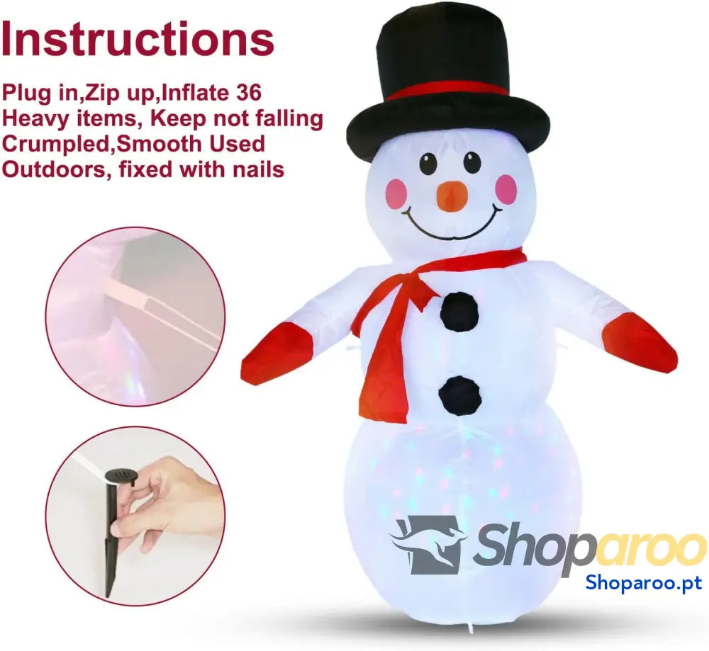 Boneco de neve inflável 120 cm Uten 4 pés com luz LED IP44 Decoração natalina à prova d’água corda fixa pregos Adequado