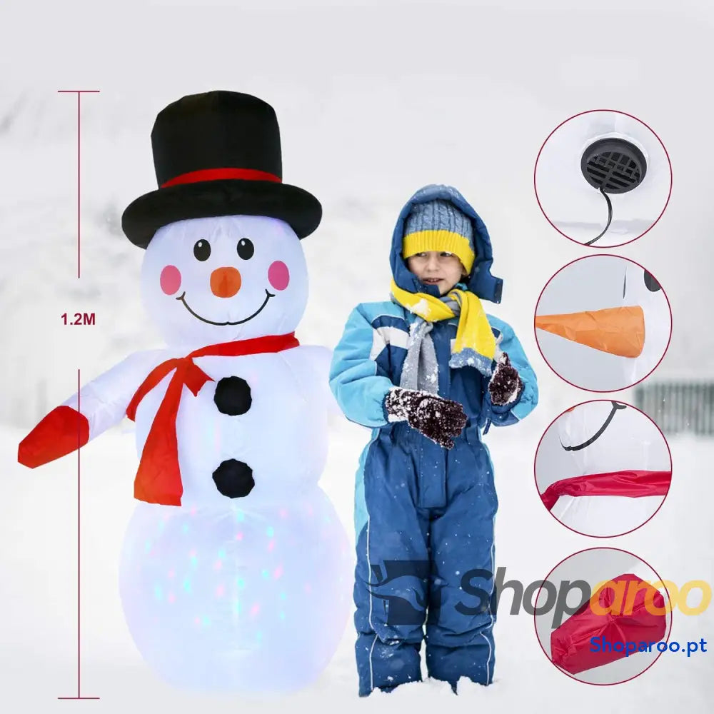 Boneco de neve inflável 120 cm Uten 4 pés com luz LED IP44 Decoração natalina à prova d’água corda fixa pregos Adequado