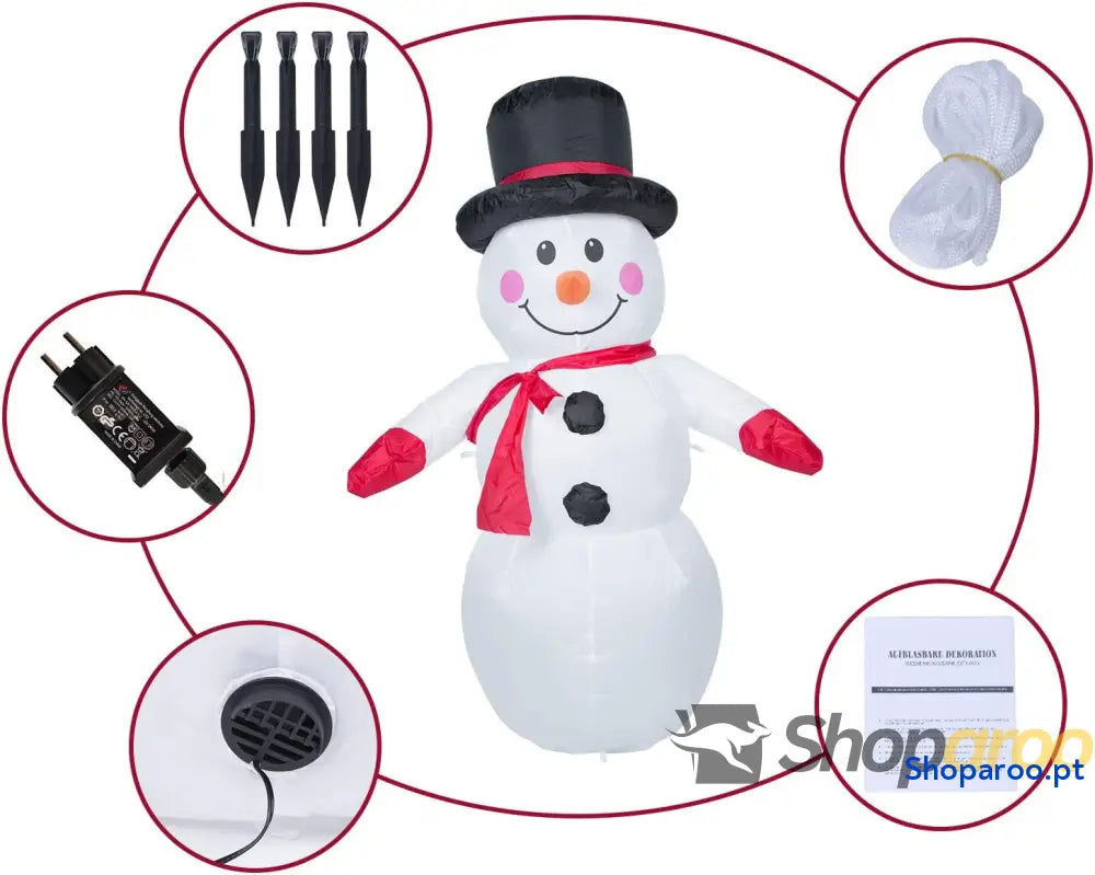 Boneco de neve inflável 120 cm Uten 4 pés com luz LED IP44 Decoração natalina à prova d’água corda fixa pregos Adequado