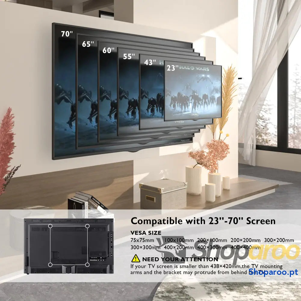BONTEC Suporte de parede para TV ecrãs planos e curvos 23 70 polegadas suporte inclinável giratório com braço duplo