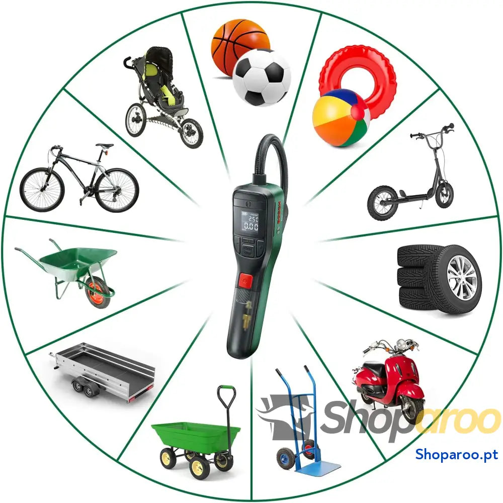 Bosch Inflador / mini bomba de ar elétrica EasyPump (bateria 3,0 Ah 3,6 V função Autostop 150 PSI 10,3 bares LED