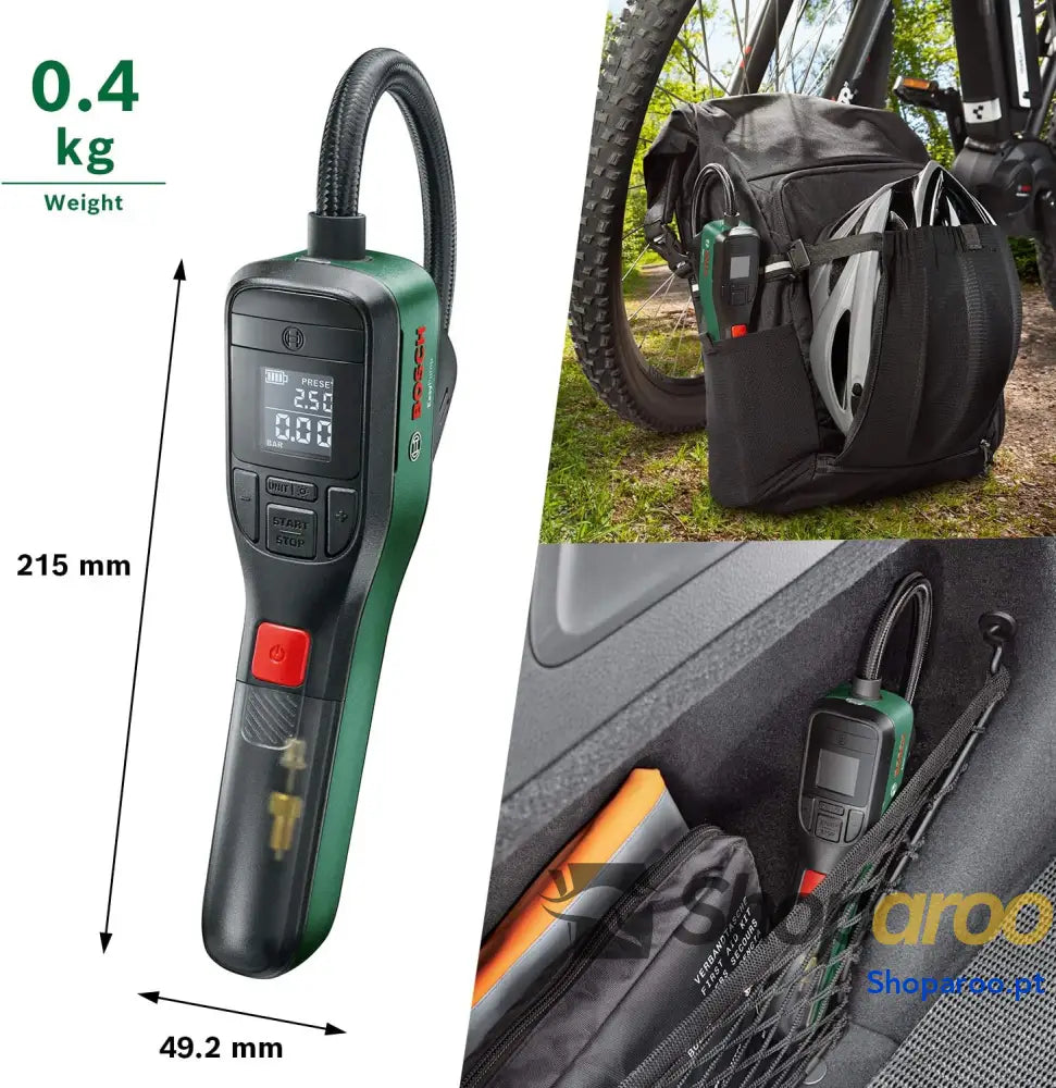 Bosch Inflador / mini bomba de ar elétrica EasyPump (bateria 3,0 Ah 3,6 V função Autostop 150 PSI 10,3 bares LED