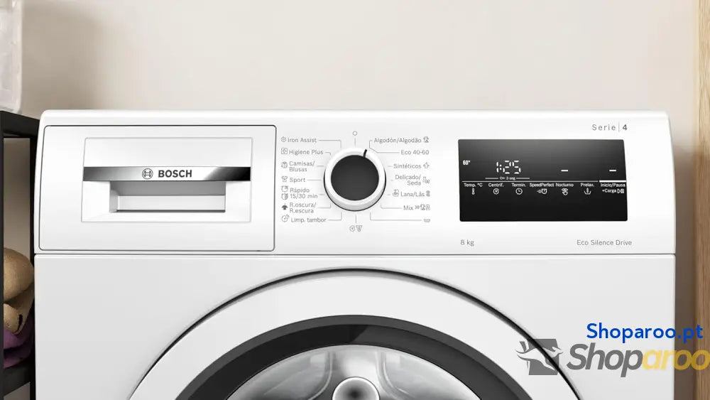 Bosch Máquina de lavar livre instalação 8 kg 1200 RPM série 4 função pausa carregamento Iron Assist Motor EcoSilence