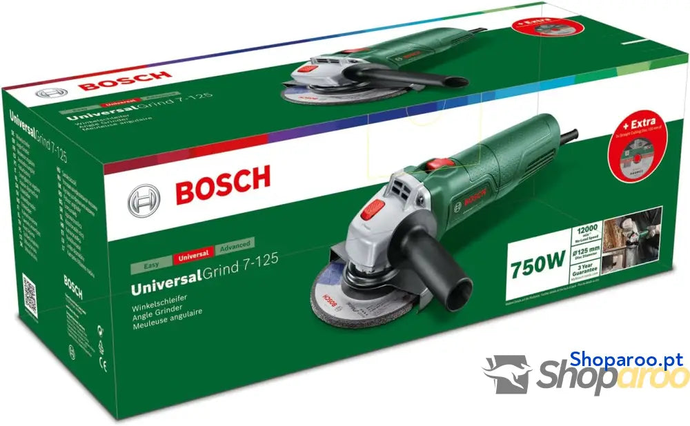 Bosch Moedor pequeno UniversalGrind 750 125 W com 2 discos de corte reto e 1 disco molagem para molar cortar escovar
