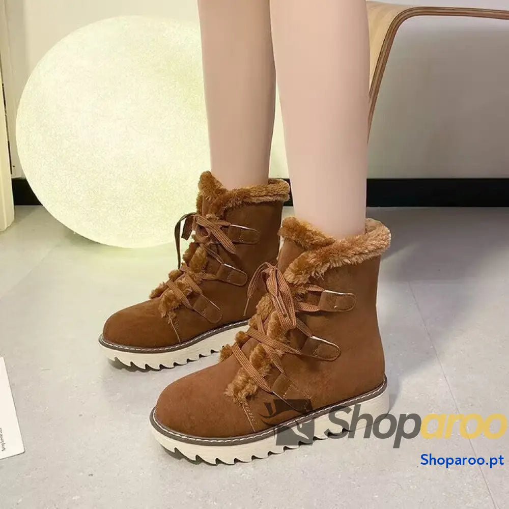 Botas de neve para mulher botas algodão quentes com atacadores