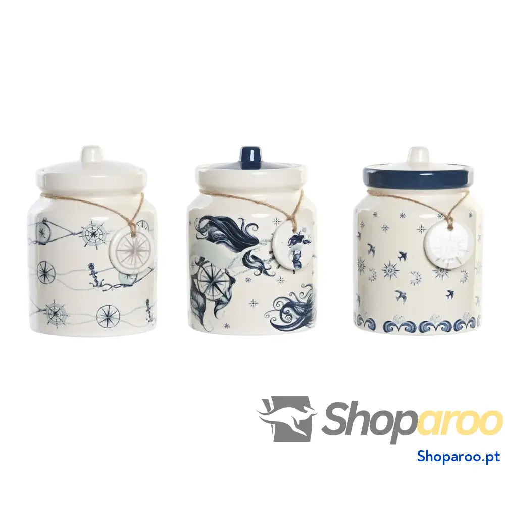 Bote DKD Home Decor 12 x 12 x 16 cm Azul Branco Dolomite (3 Unidades)