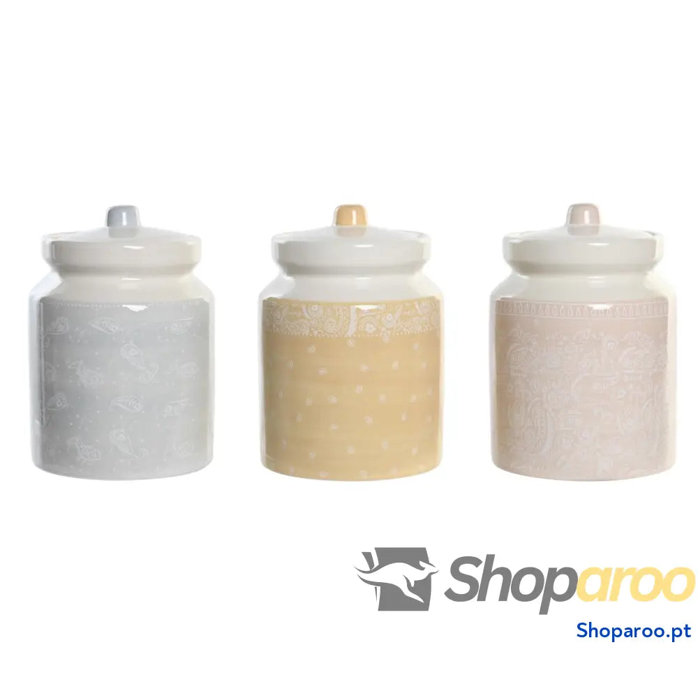 Bote DKD Home Decor 12 x 12 x 16 cm Azul Cor de Rosa Amarelo Dolomite Shabby Chic (3 Unidades)