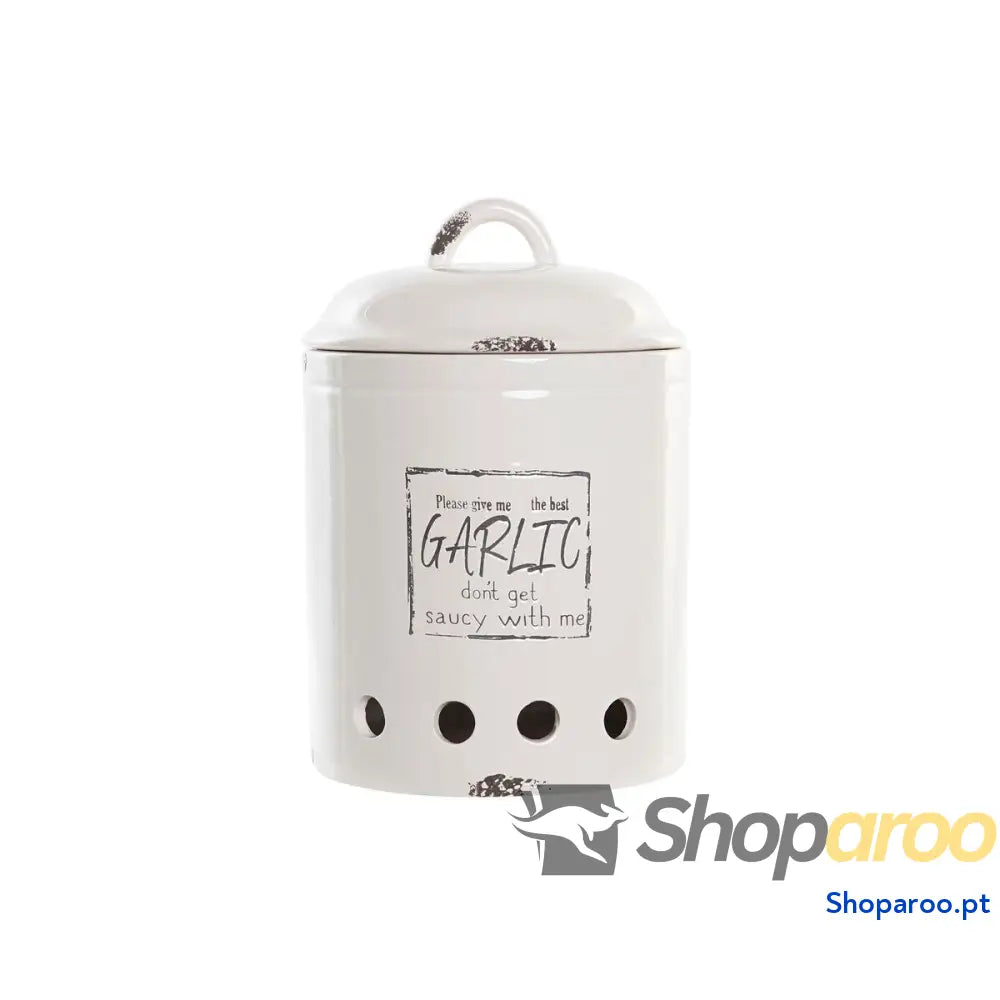 Bote DKD Home Decor 17,7 x 17,7 x 26 cm Branco Dolomite Alho