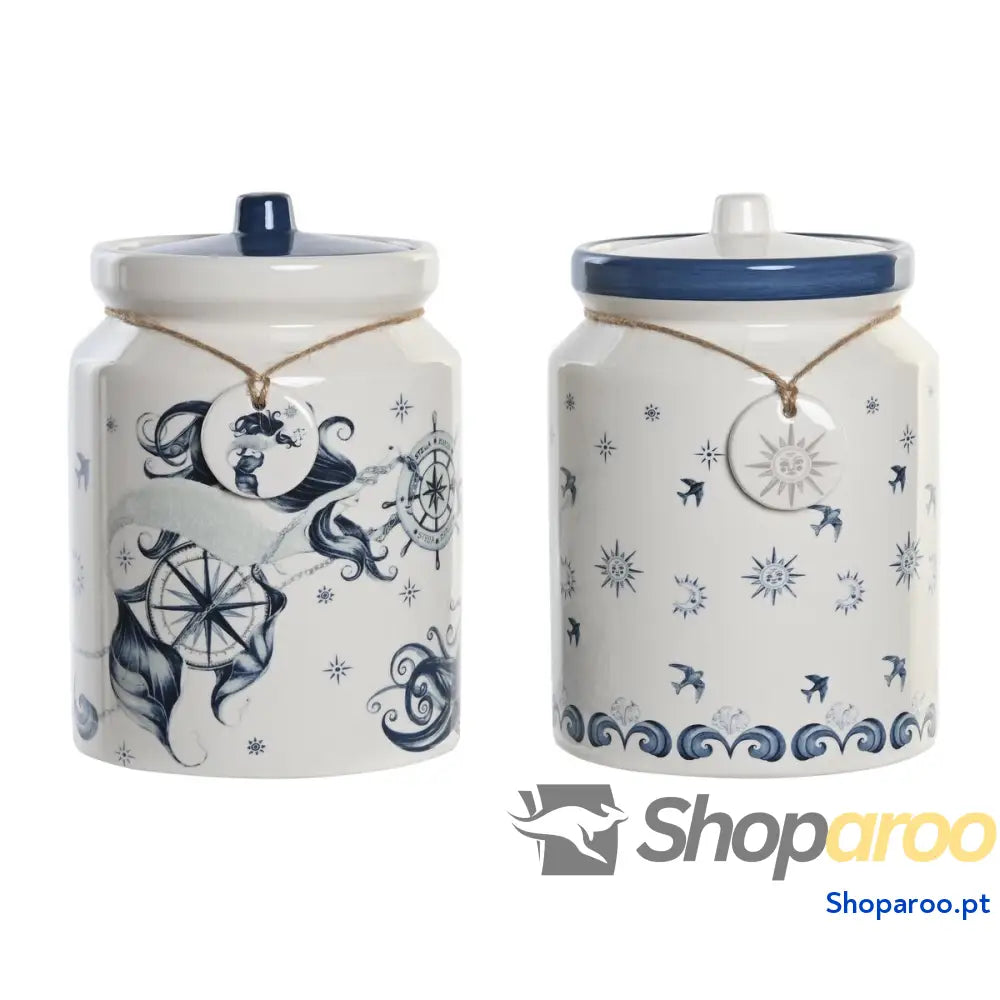 Bote DKD Home Decor Azul 15 x 15 x 21 cm Branco Dolomite (2 Unidades)