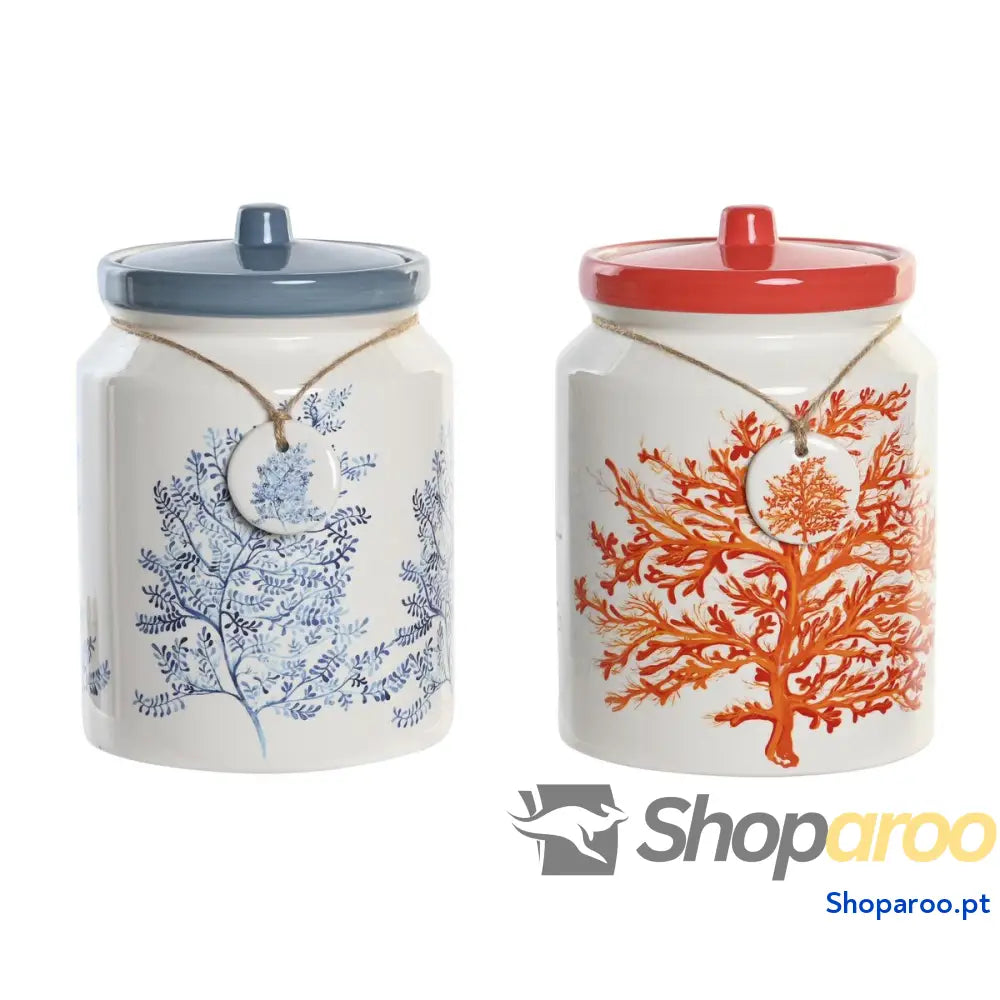Bote DKD Home Decor Azul Coral Fúcsia Branco Dolomite (2 Unidades) (15 x 15 x 22 cm)