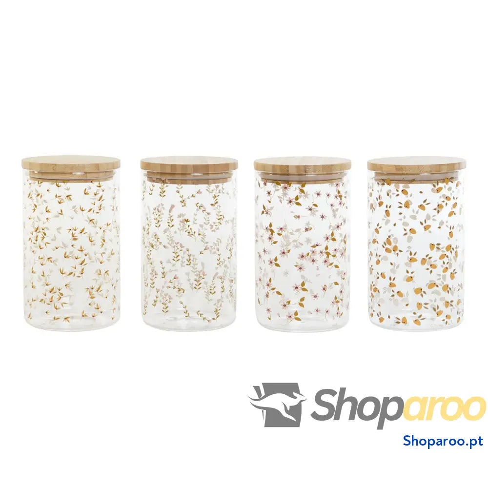Bote DKD Home Decor Bambu Vidro de Borosilicato Shabby Chic 1 L 10 x 10 x 17 cm (4 Unidades)