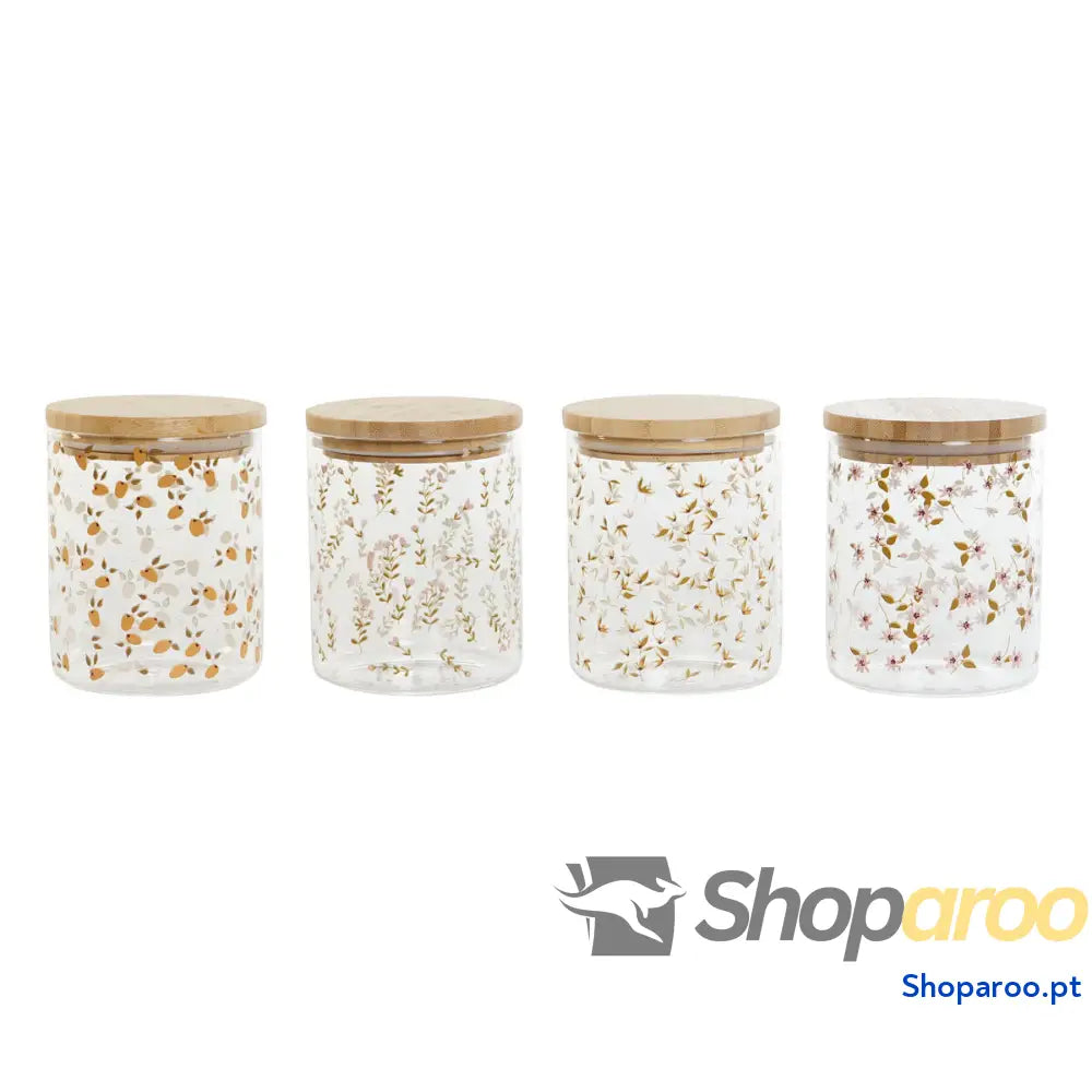 Bote DKD Home Decor Bambu Vidro de Borosilicato Shabby Chic 700 ml 10 x 10 x 12,5 cm (4 Unidades)