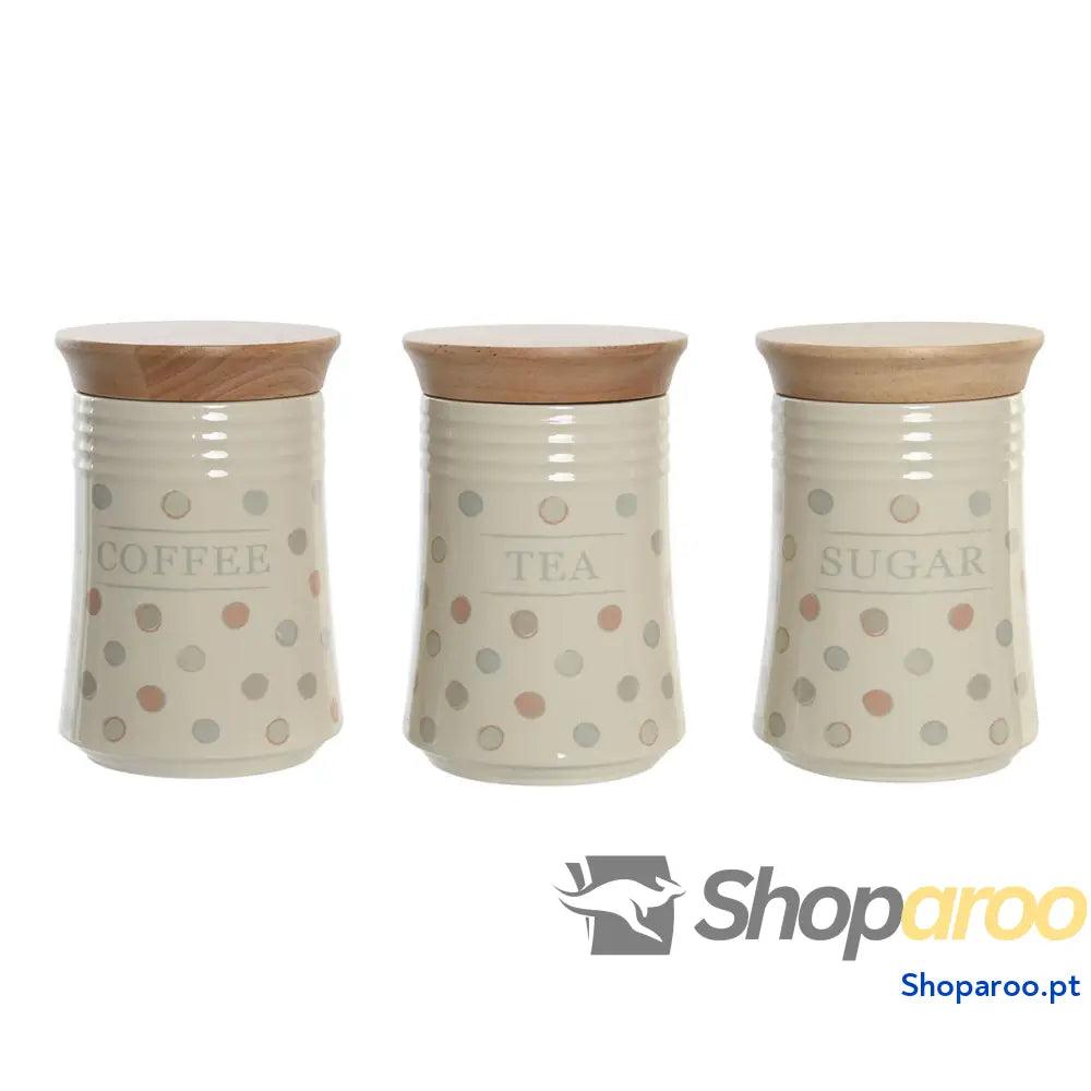 Bote DKD Home Decor Bege Bambu Grés Com cumes 10 x 10 x 16 cm (3 Unidades)