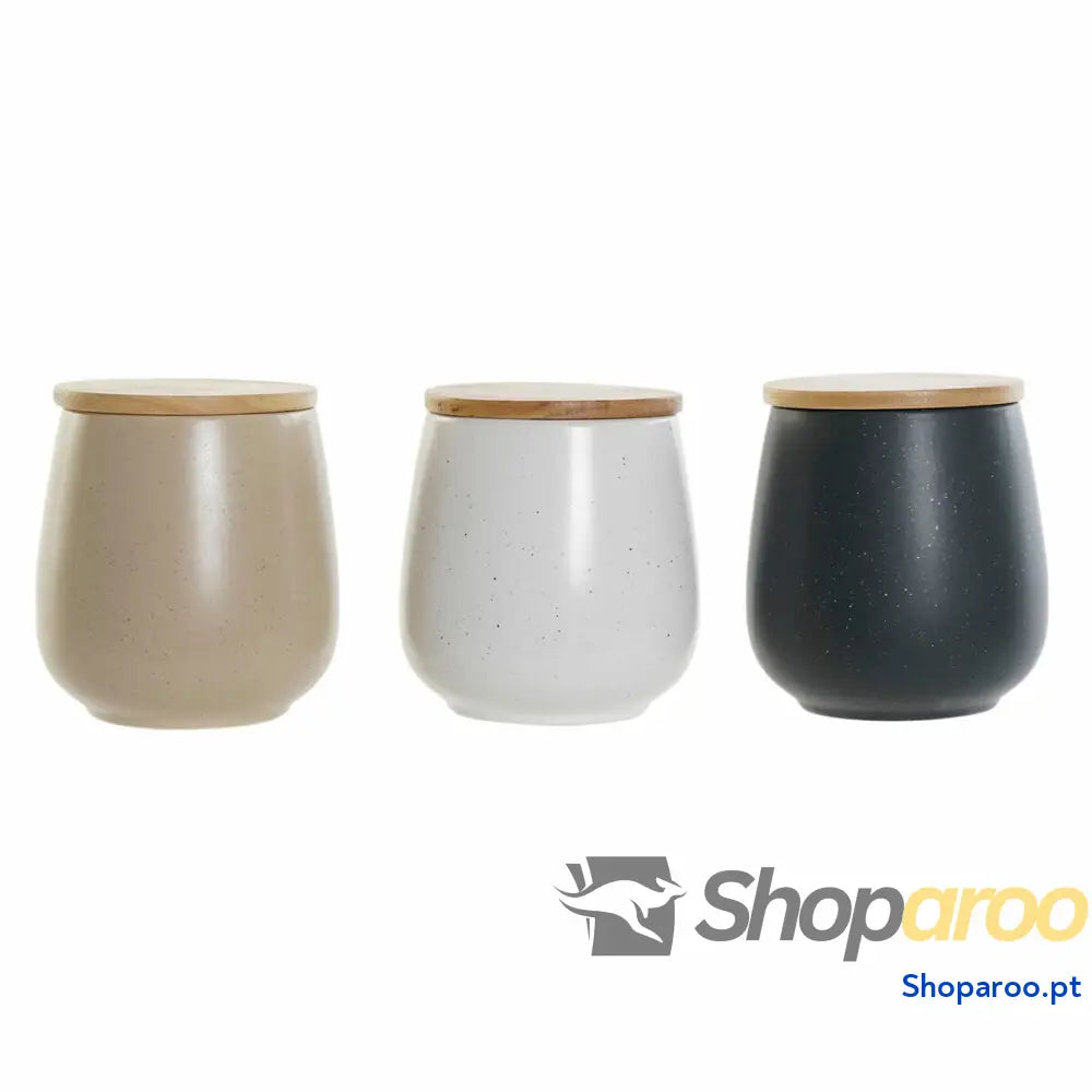Bote DKD Home Decor Branco Bege Cinzento escuro 10 x 10 x 13 cm (3 Unidades)