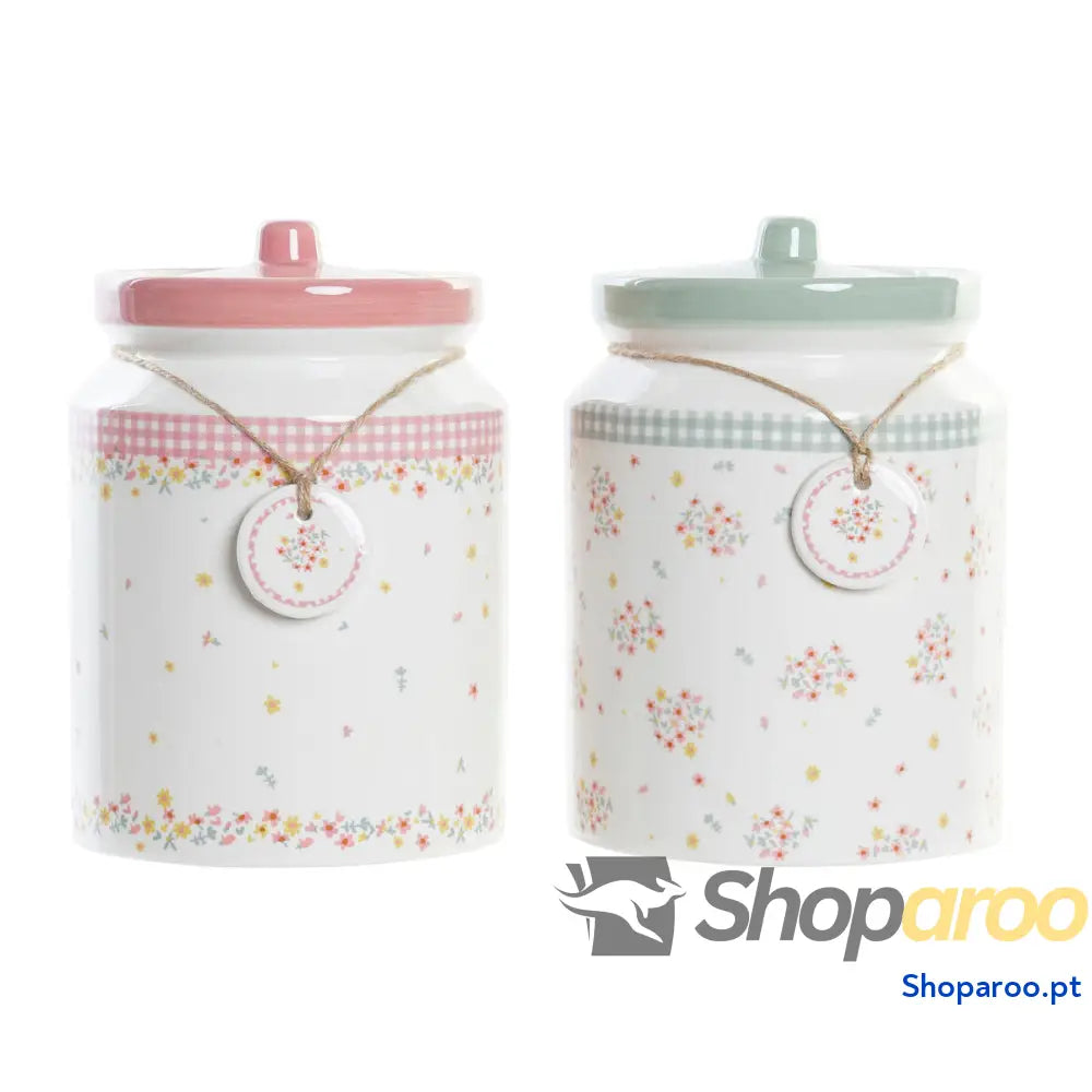 Bote DKD Home Decor Verde Cor de Rosa Vichy 15,5 x 15,5 x 21 cm (2 Unidades)
