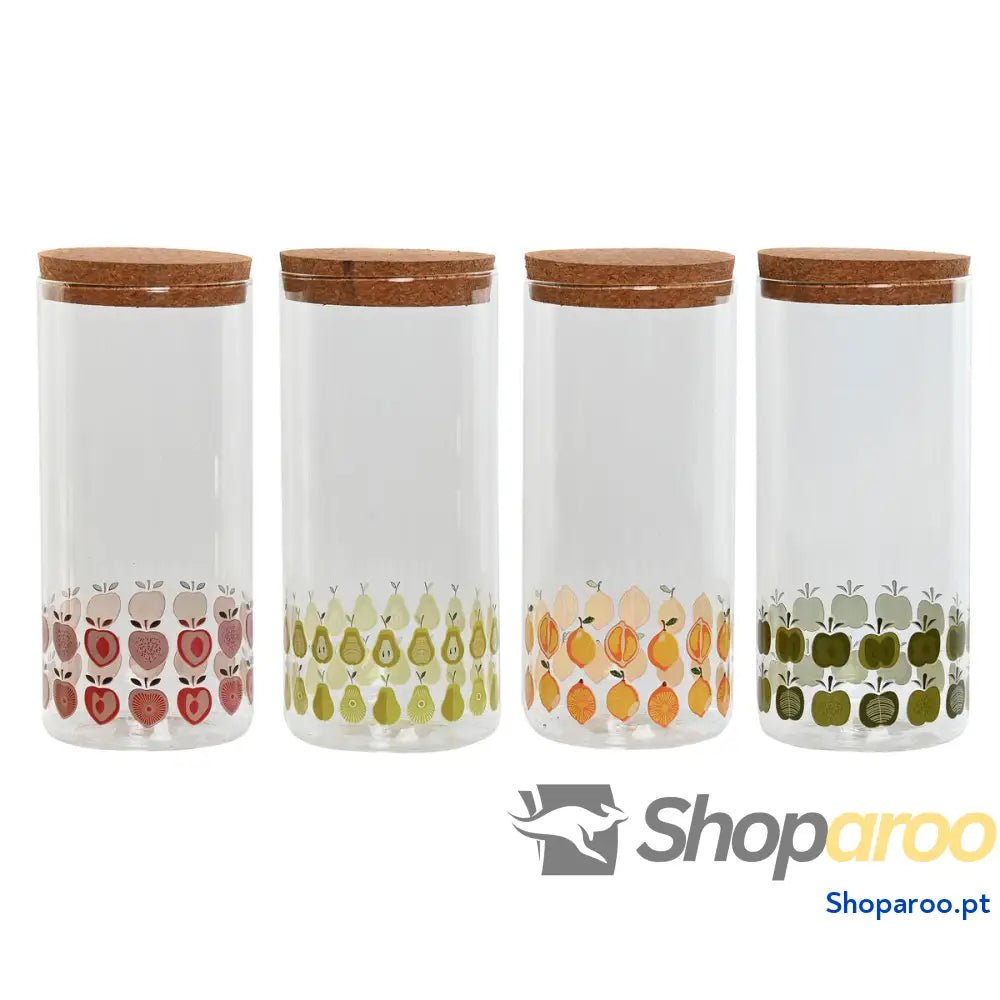 Bote Home ESPRIT Amarelo Verde Natural Cortiça Silicone Vidro de Borosilicato Shabby Chic 1,4 L (4 Unidades)