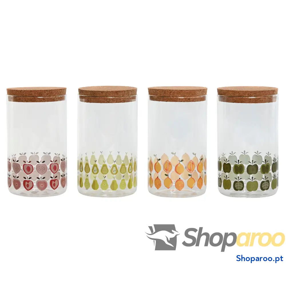 Bote Home ESPRIT Amarelo Verde Natural Cortiça Silicone Vidro de Borosilicato Shabby Chic 1 L (4 Unidades)