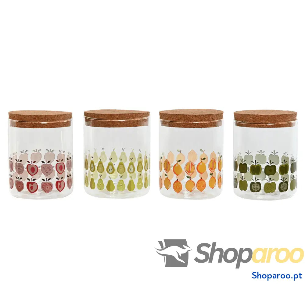 Bote Home ESPRIT Amarelo Verde Natural Cortiça Silicone Vidro de Borosilicato Shabby Chic 700 ml (4 Unidades)