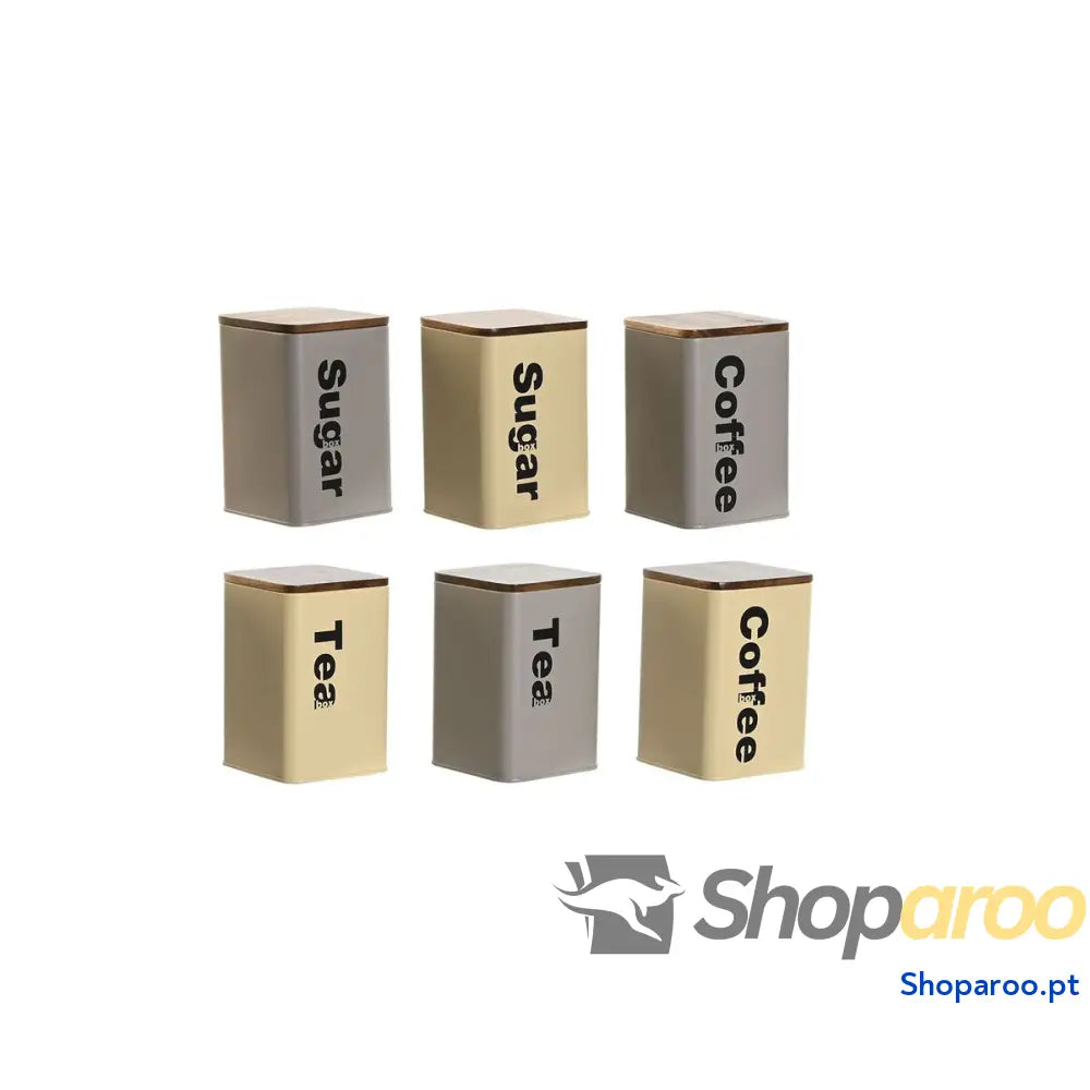 Bote Home ESPRIT Bege Cinzento Catanho escuro Metal Bambu 10 x 10 x 14,5 cm (6 Unidades)