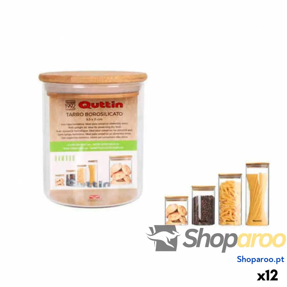Bote Quttin Vidro de Borosilicato Bambu Silicone 500 ml 9,5 x 9,5 x 11,5 cm (12 Unidades) (9,5 x 11 cm)