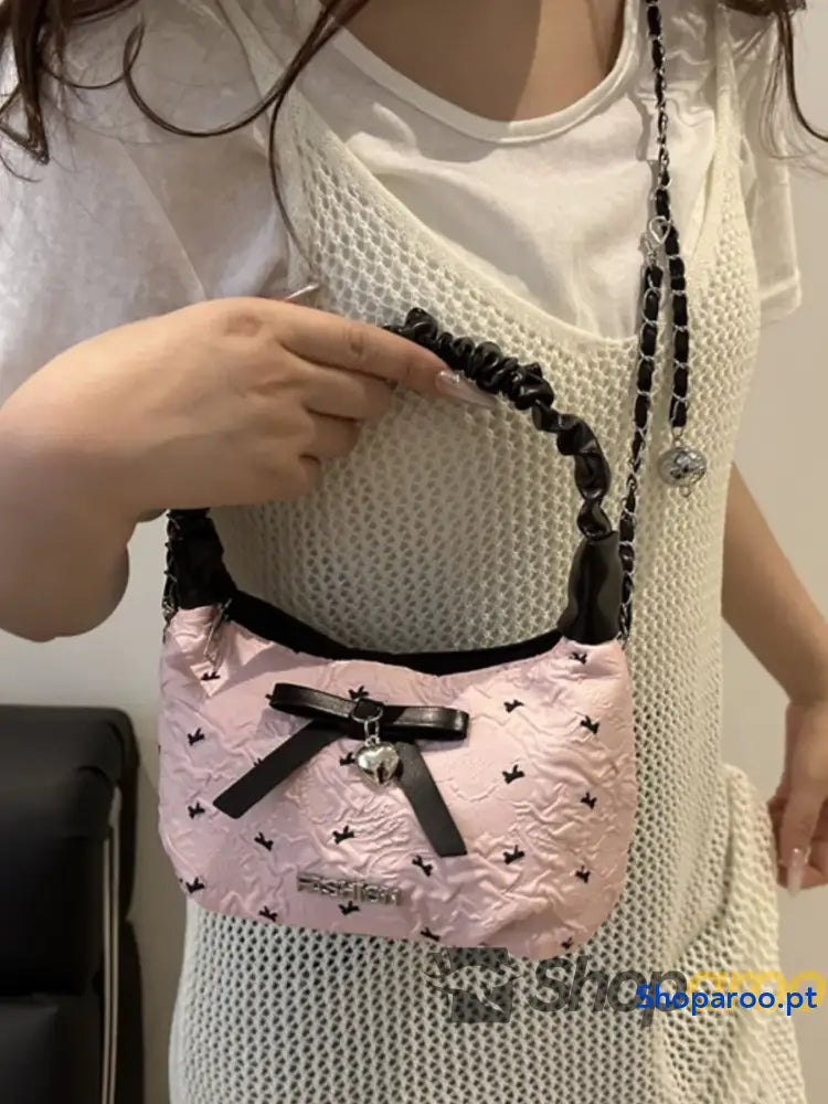 Bow Ruched Strap Crossbody Bag