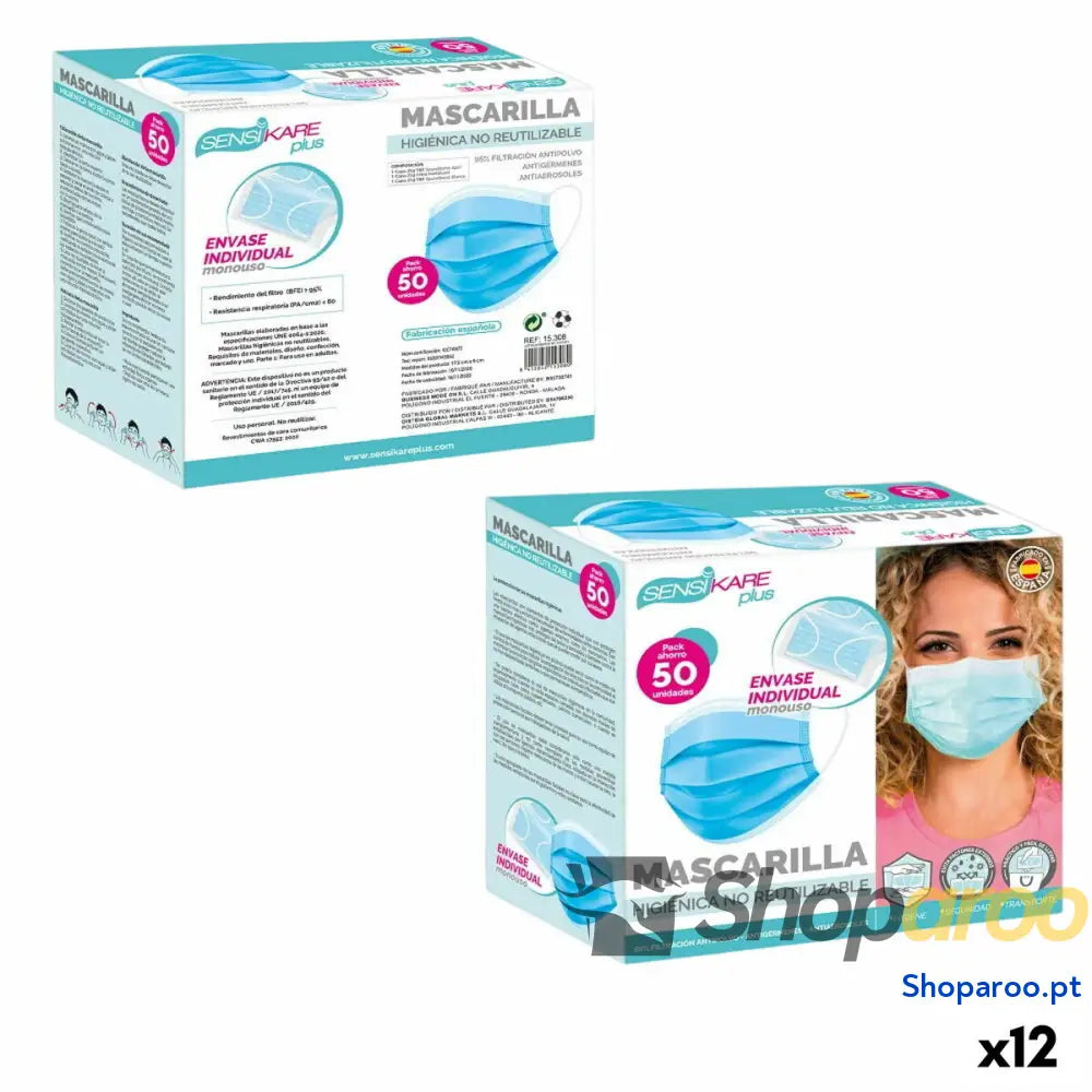 Box of hygienic masks SensiKare 50 Peças (12 Unidades)