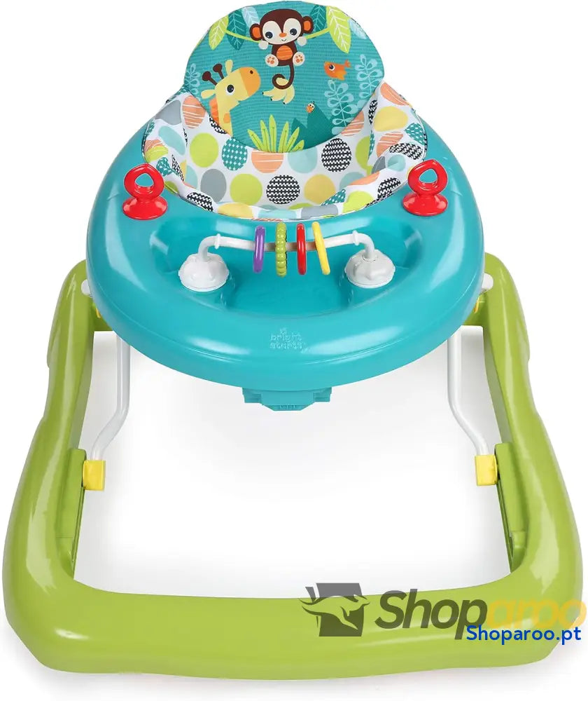 Bright Starts Andador de primeiros passos dobrável para bebés Giggling Safari brinquedo ábaco divertido e colorido