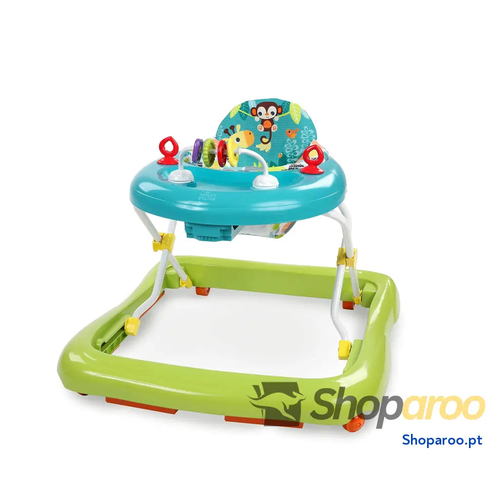 Bright Starts Andador de primeiros passos dobrável para bebés Giggling Safari brinquedo ábaco divertido e colorido